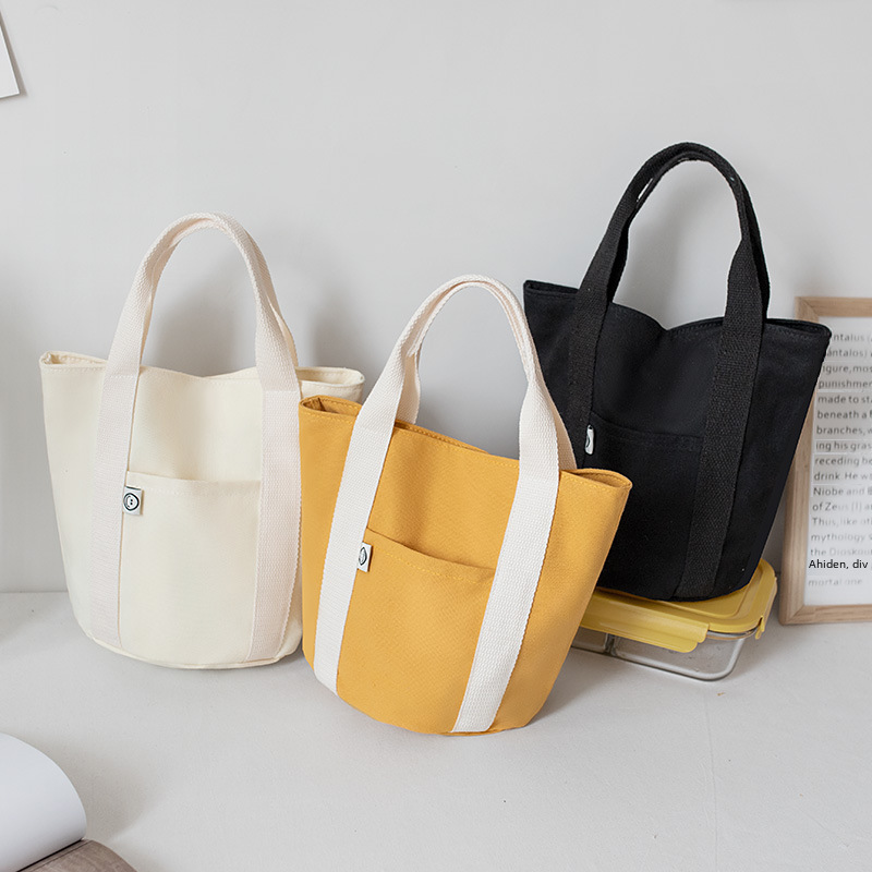 New handbag canvas bag female Korean student lunch box lunch bag work and go out hand bag bucket small cloth bag