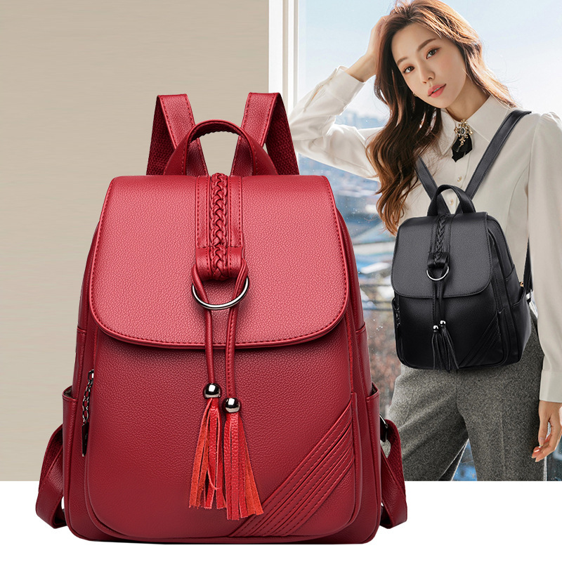 New style women's large-capacity soft leather backpack, simple retro student bag, fashionable travel bag