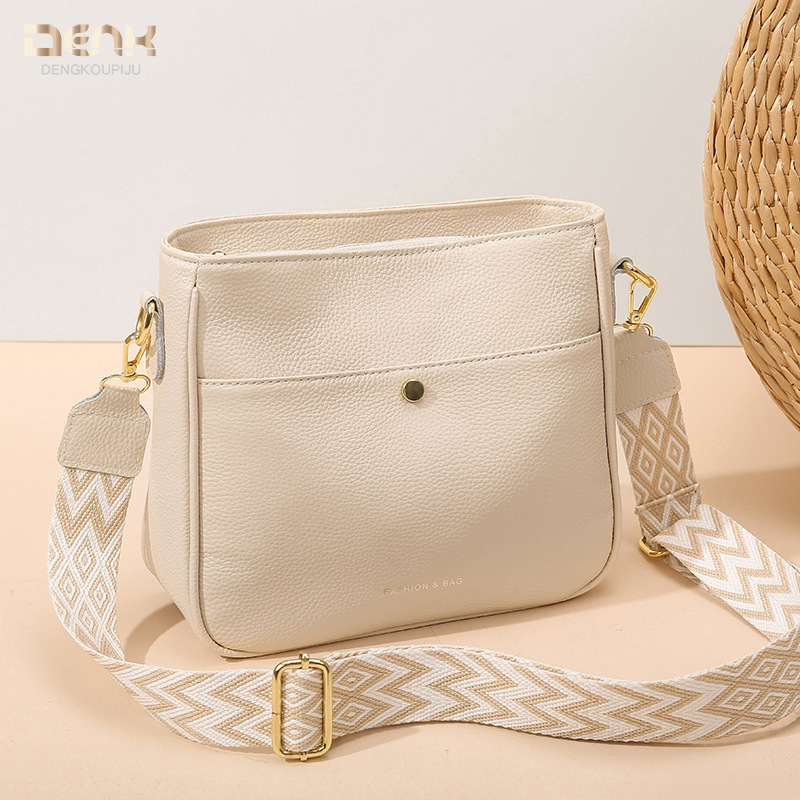 DENK cross-border genuine leather women's bag 2024 new trendy fashion casual shoulder crossbody bag first layer cowhide bucket bag