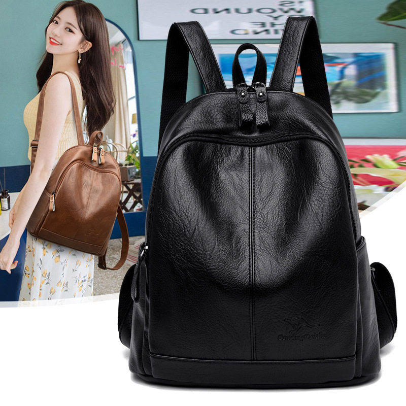 Soft leather backpack for women 2024 new Korean style fashionable women's backpack large capacity travel bag mommy bag