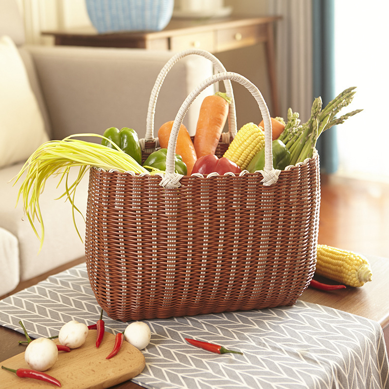 Imitation rattan storage portable basket color tube brown outdoor picnic picnic basket plastic woven egg storage basket