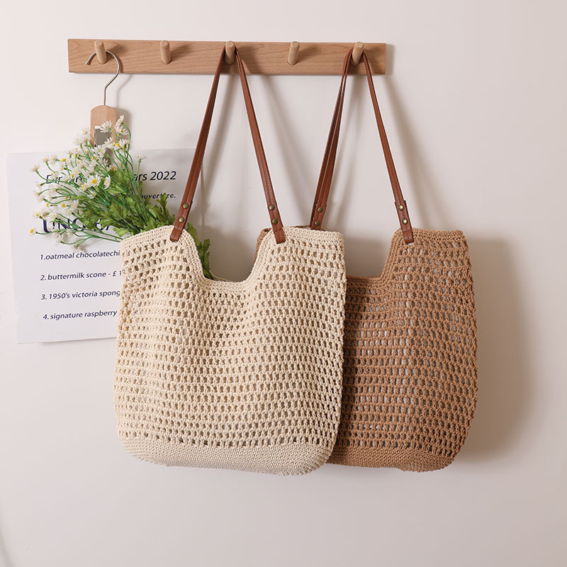 Casual hollow single shoulder cotton woven bag new lazy style portable straw bag seaside vacation beach bag women's bag