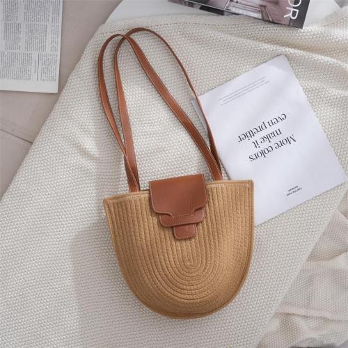 Fashionable woven cotton rope shoulder bag, retro holiday woven crossbody bag, simple tote bag, shoulder bag