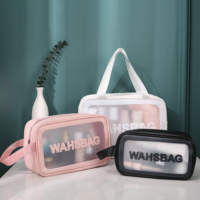 pu transparent three-piece cosmetic toiletry bag large capacity pvc bath bag translucent frosted portable storage bag for women