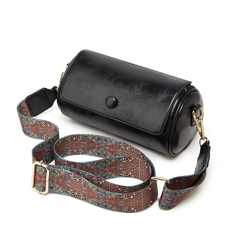 Retro small bag women's bag niche 2024 new trendy summer versatile wideband single shoulder crossbody bag popular cylindrical bag