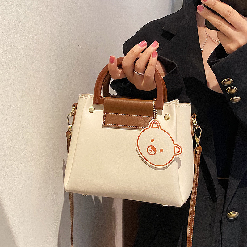 Trendy fashion contrasting color bucket bag women's new large-capacity shoulder bag summer temperament texture crossbody bag