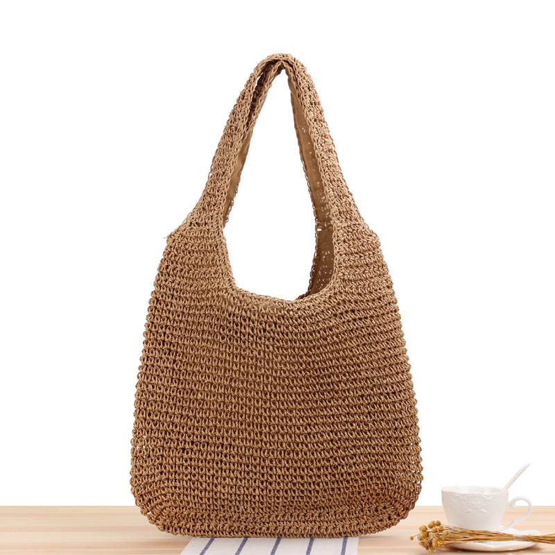European and American shoulder paper woven bag, Mori style handmade woven bag, casual large capacity beach bag