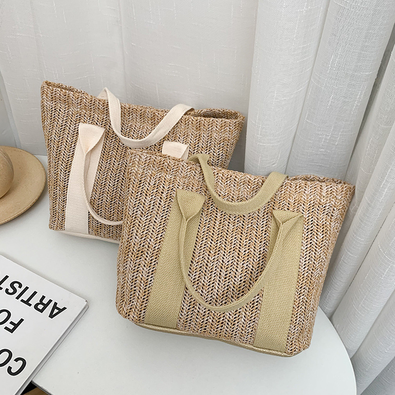 Woven bag, one-shoulder diagonal straw bag, large-capacity summer bag, women's small fresh travel and vacation versatile beach bag