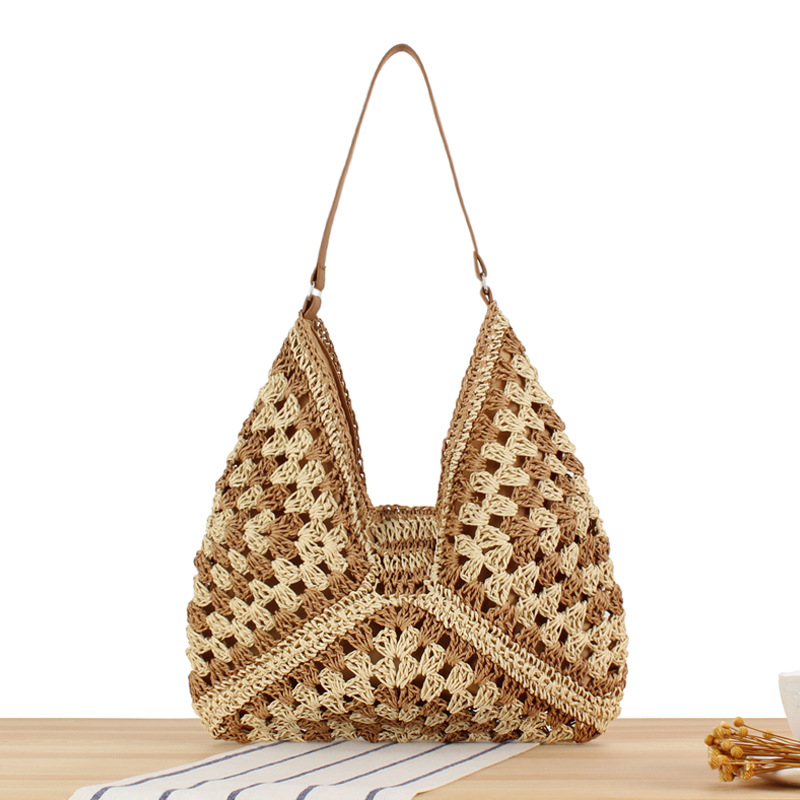 Popular large-capacity woven bag, versatile and fashionable straw bag, vacation commuter shoulder bag