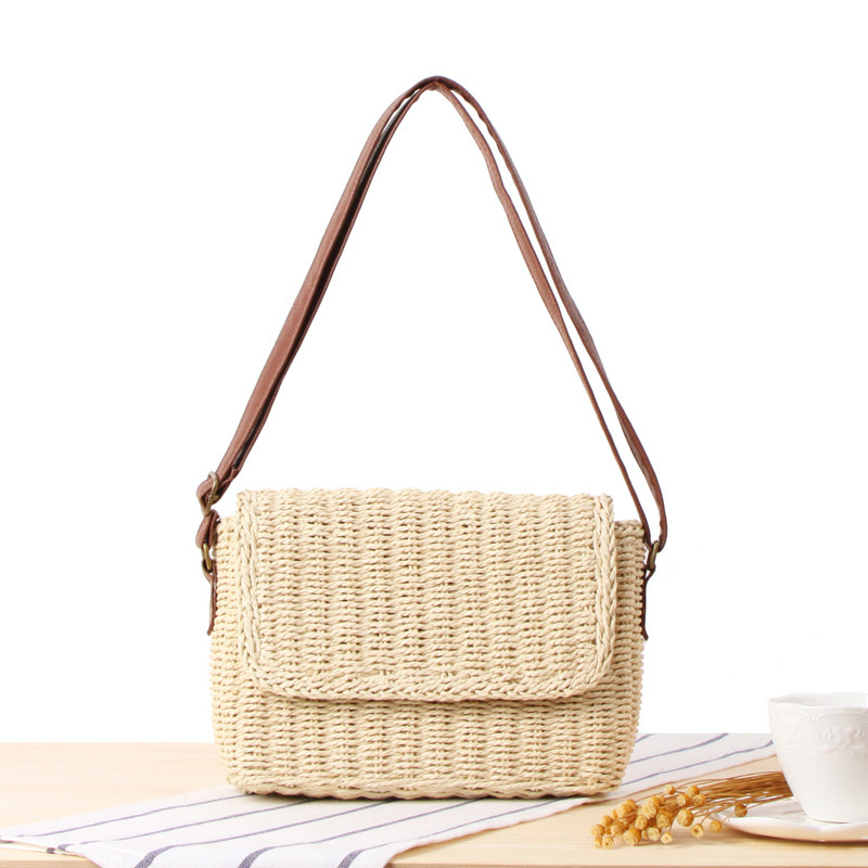 New ins style crossbody handmade woven bag forest style simple beach vacation paper rope woven bag