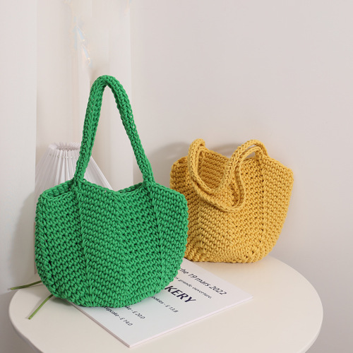 Korean retro ins shoulder cotton woven bag new crochet handbag straw bag vacation beach bag