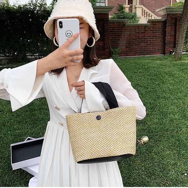 Summer personalized straw bag women's bag 2024 trendy fashion large capacity woven portable shoulder bag