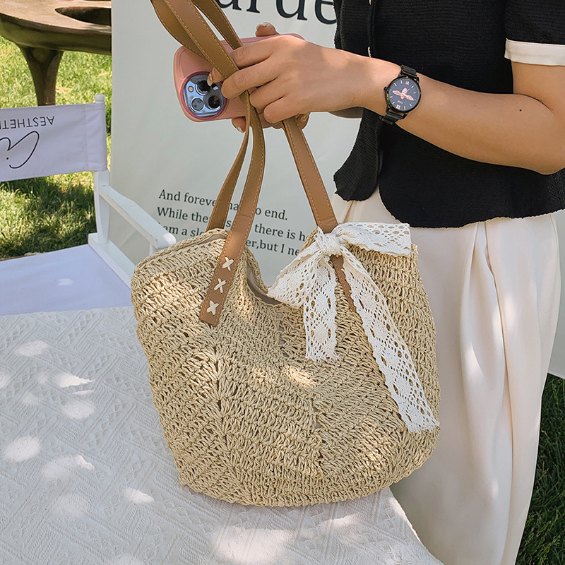 New hand-woven bag, fashionable shoulder bag for women, straw bag, paper rope holiday beach bag, shoulder bag