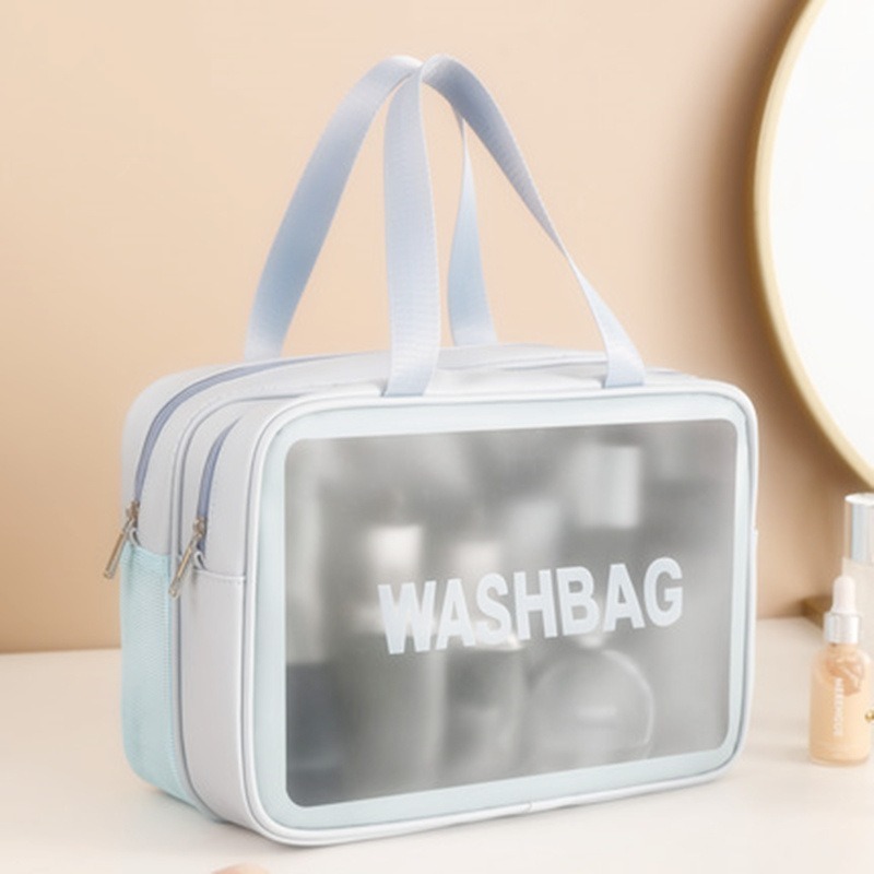 ins double-layer dry and wet separation toiletry bag portable PVC dry and wet separation swimming bag frosted portable double-layer makeup