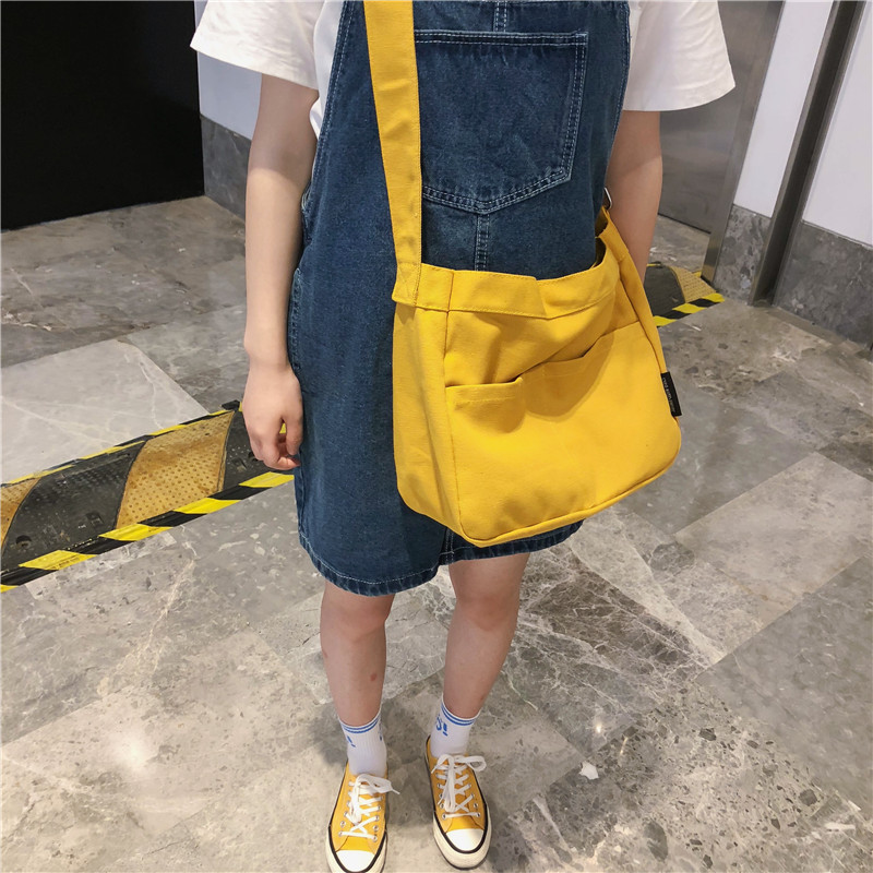 80229# Japanese style boy canvas cross-body bag solid color Korean style unisex men's and women's canvas shoulder bag