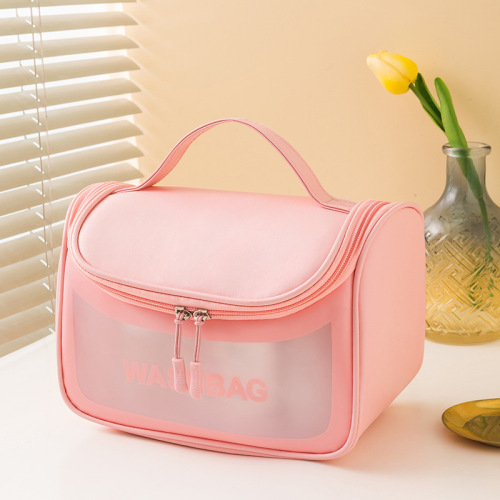 PU frosted cosmetic bag large capacity waterproof portable toiletry bag multifunctional hook toiletry storage bag