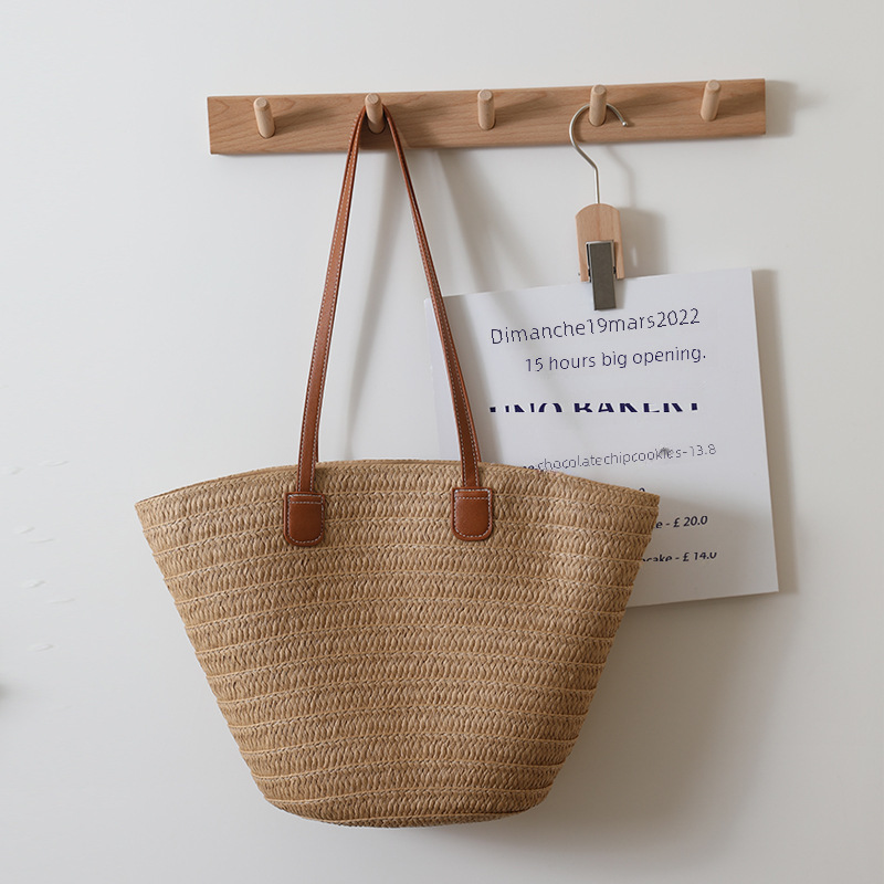 Versatile simple single shoulder straw bag new large capacity straw bag woven bag tote bag women's seaside vacation beach bag