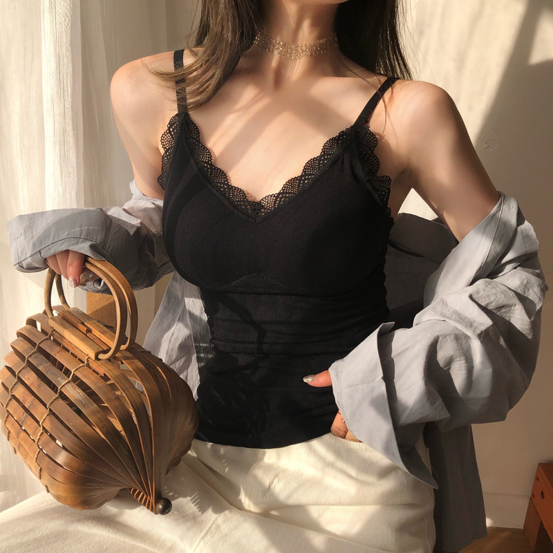 Real shot Autumn bra pad lace vest breathable slimming bottoming shirt underwear tube top