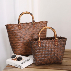 2024 Spring New Women's Handbag Woven Bag Women's Bag Maillard Brown Large Capacity Tote Bag Straw Bag