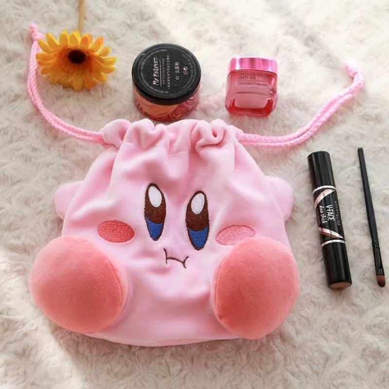 Japanese Kirby Bunch Pocket Pink Cartoon Large Capacity Jewelry Bag Cosmetic Bag Cute Drawstring Storage Bag