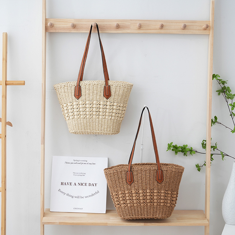 New single shoulder straw bag casual fashion beach vacation women's bag large capacity vegetable basket handbag tote bag for women