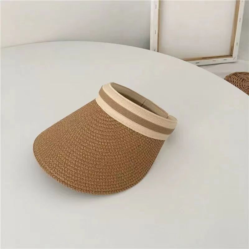 Summer straw empty top hat sun protection internet celebrity same style face covering headband sun hat travel cycling beach sun hat for women