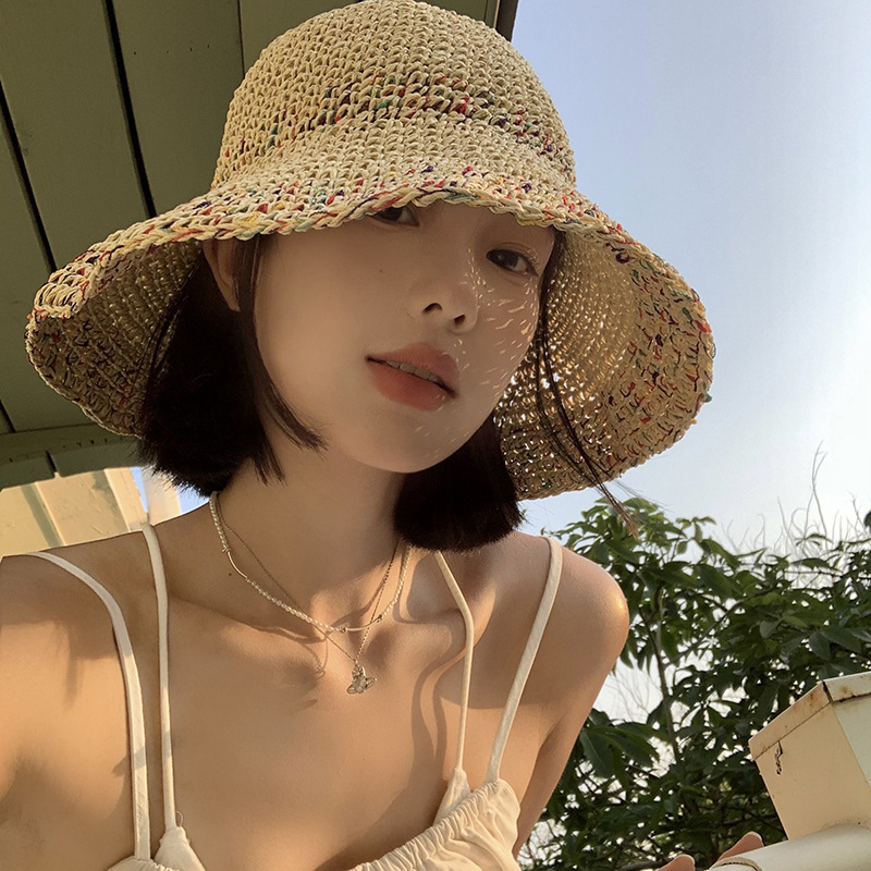 Crochet straw hat summer hollow sun protection sun hat breathable and not stuffy colorful holiday style wide brim woven straw hat for women