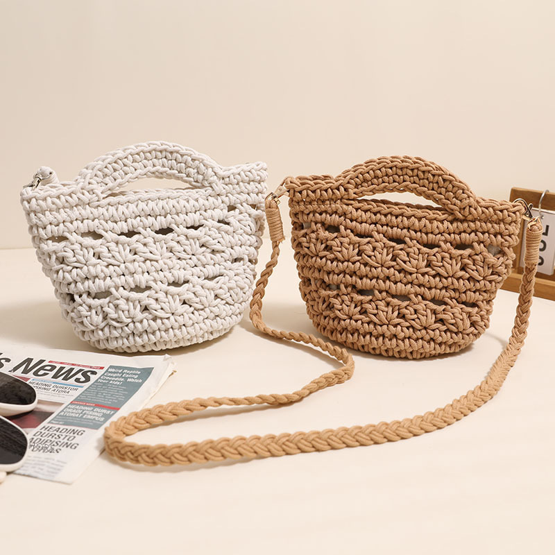 Crossbody cotton woven bag new versatile hollow straw bag vacation beach bag small fresh women's bag