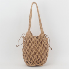 Retro Fashion Hollow Cotton Woven Bag Portable Net Bag Casual Women's Bag Beach Bag Bucket Bag