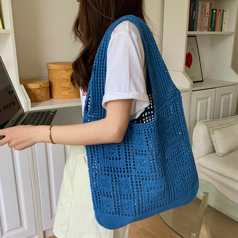 Knitted bag retro mesh hollow simple woven bag women's shoulder bag bags woolen handbag shopping bag