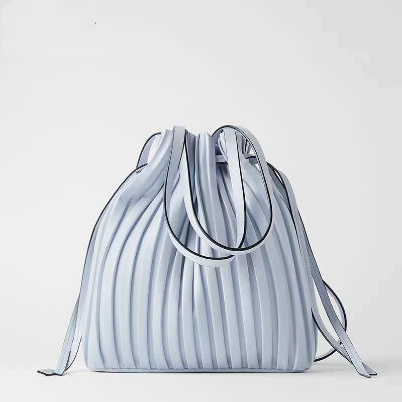ZA family bag women's new simple fashion pleated bucket bag shoulder crossbody bag drawstring bag handbag women