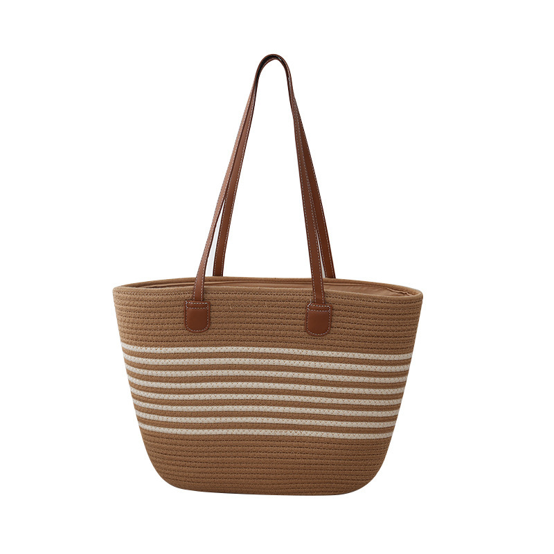 2024 new Korean style striped straw diagonal women's bag cotton rope bag Internet celebrity popular bag summer beach bag fresh