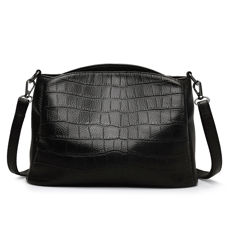 Source factory genuine leather bag for women 2024 new crocodile pattern multi-layer large capacity fashionable cowhide shoulder crossbody bag