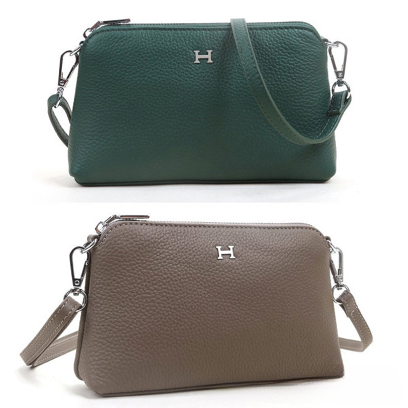 Foreign trade women's first-layer cowhide leather lychee pattern large-capacity mobile phone bag genuine leather one-shoulder diagonal h home zipper bag for women