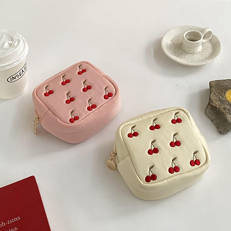 Multifunctional portable cosmetic bag, cherry coin purse, sanitary napkin storage bag