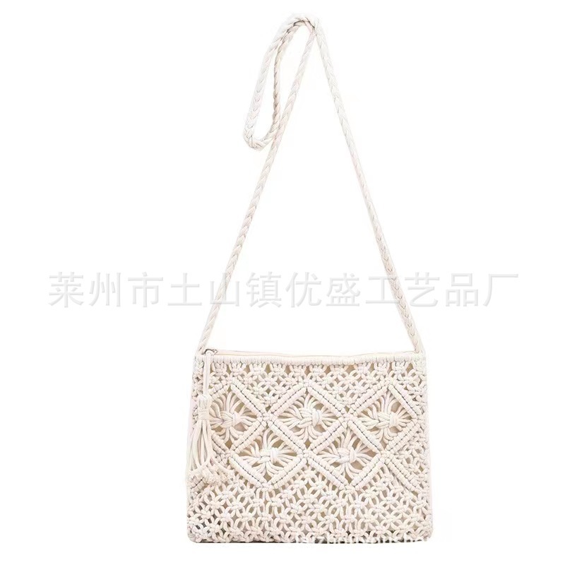 Women's crossbody bag handmade bag ins cotton thread woven tassel bag beach women's bag woven bag straw bag