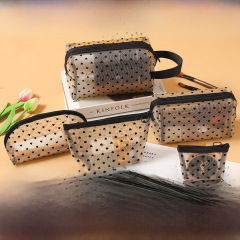 New ins love flocking powder mesh cosmetic bag girl heart portable wash large capacity breathable lipstick