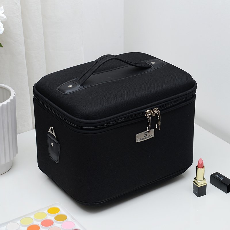 Waterproof nylon cosmetic case, multi-layered cosmetic bag, large capacity storage and organization bag, portable shoulder bag for women with printed logo