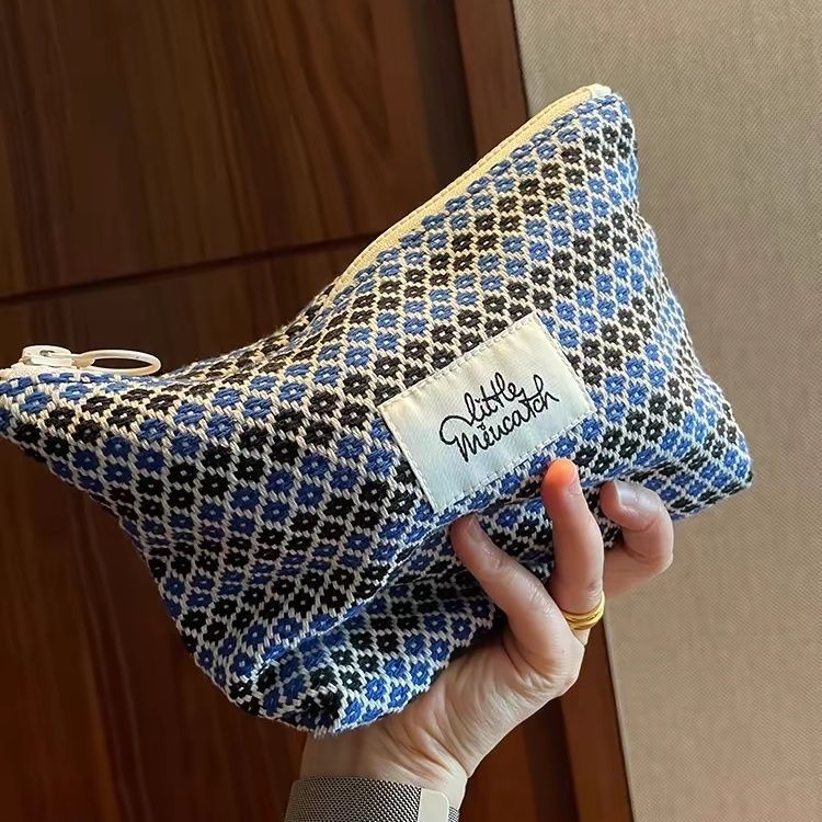 Summer New Cherry Pendant Bag Cosmetic Bag Retro Handmade Wool Woven Geometric Portable Large Capacity Clutch Bag