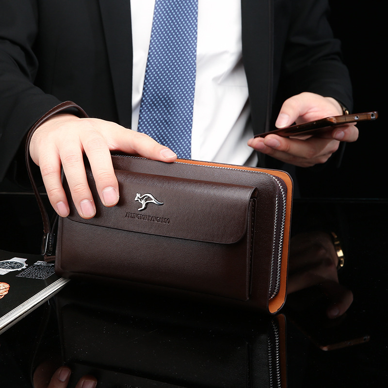 The handbag can be printed with LOGO, authentic business high-end versatile wallet, double zipper, multi-layered large-capacity handbag