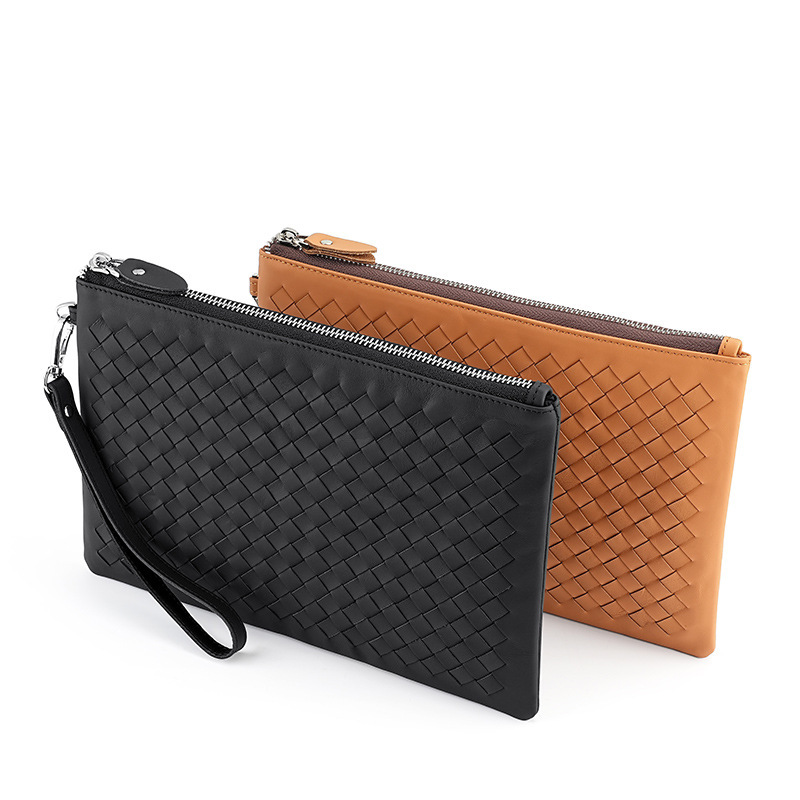First-layer cowhide hand-woven men's clutch bag, high-end genuine leather business armpit bag, foreign trade men's bag, handbag