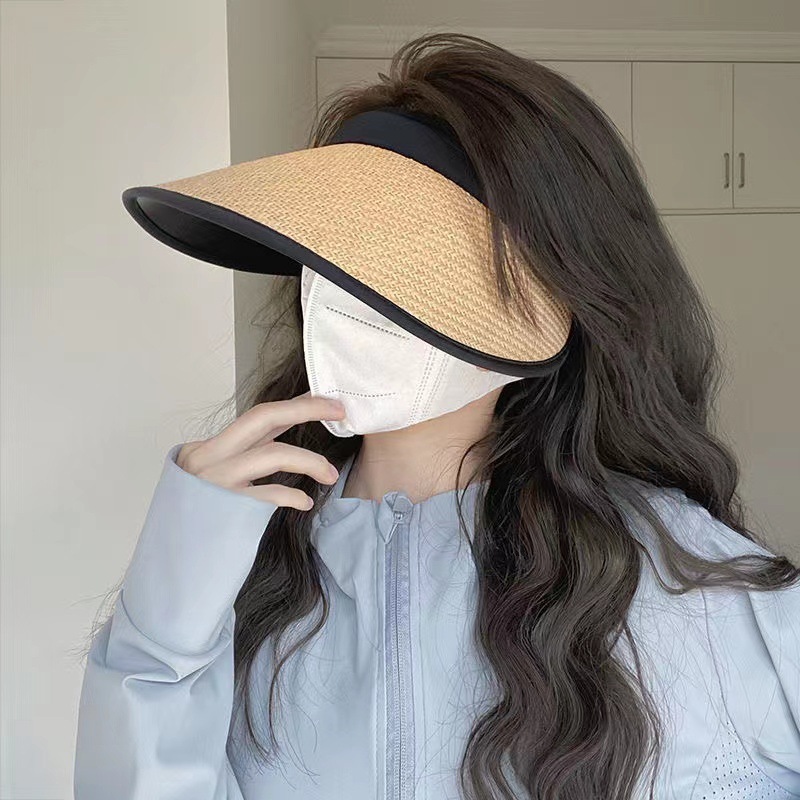 Internet celebrity new vinyl empty top hat outdoor sweet big brim sun protection sun hat anti-UV raffia straw hat wholesale