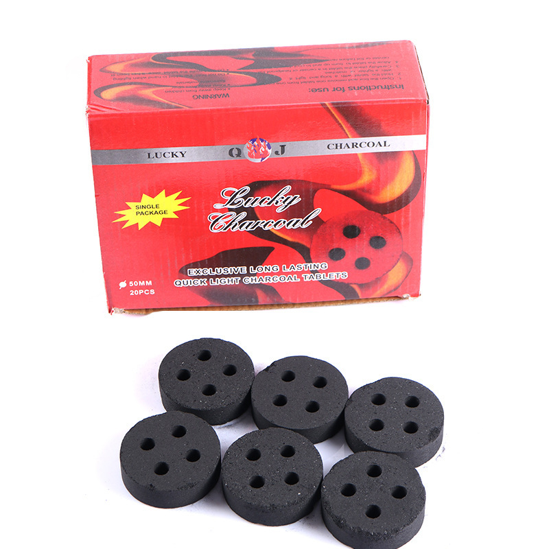50mm four-hole shisha charcoal piece incense charcoal ignition burning roasting tea quick-burning fruit wood barbecue flammable charcoal