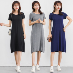 Summer Dress 2024 New Model Modal Short Sleeve Long Skirt Women's Korean Style Loose Inner Bottoming Skirt