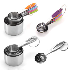 Stainless steel measuring cup measuring spoon 10-piece set with scale silicone handle measuring spoon coffee milk powder spoon kitchen baking tools