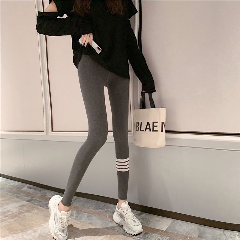 Real-price striped cotton slim outerwear pants new sports belt nighttime sunshine nine-minute pants