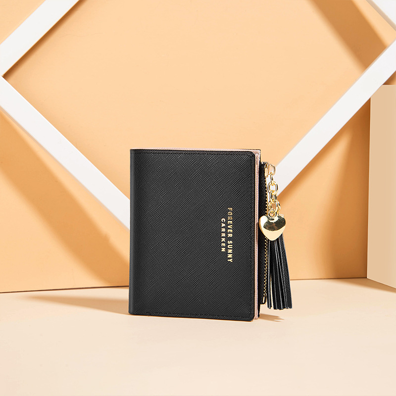 New Wallet Women's Short Korean Fashion Vertical Cross Pattern Tassel Zipper Coin Purse