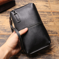 New Men's Genuine Leather Clutch Soft Leather Zipper Long Wallet First Layer Cowhide Casual Mobile Phone Bag