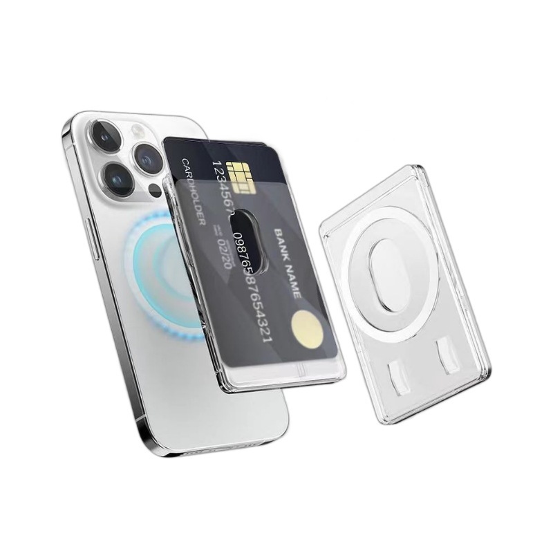 Frosted magnetic card holder for bus bank card portable transparent PC adhesive card holder Apple mobile phone back sticker protective cover new