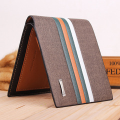 New business men's wallet, short, striped, color-blocked, casual, horizontal, large capacity, multiple card slots, simple boys' wallet